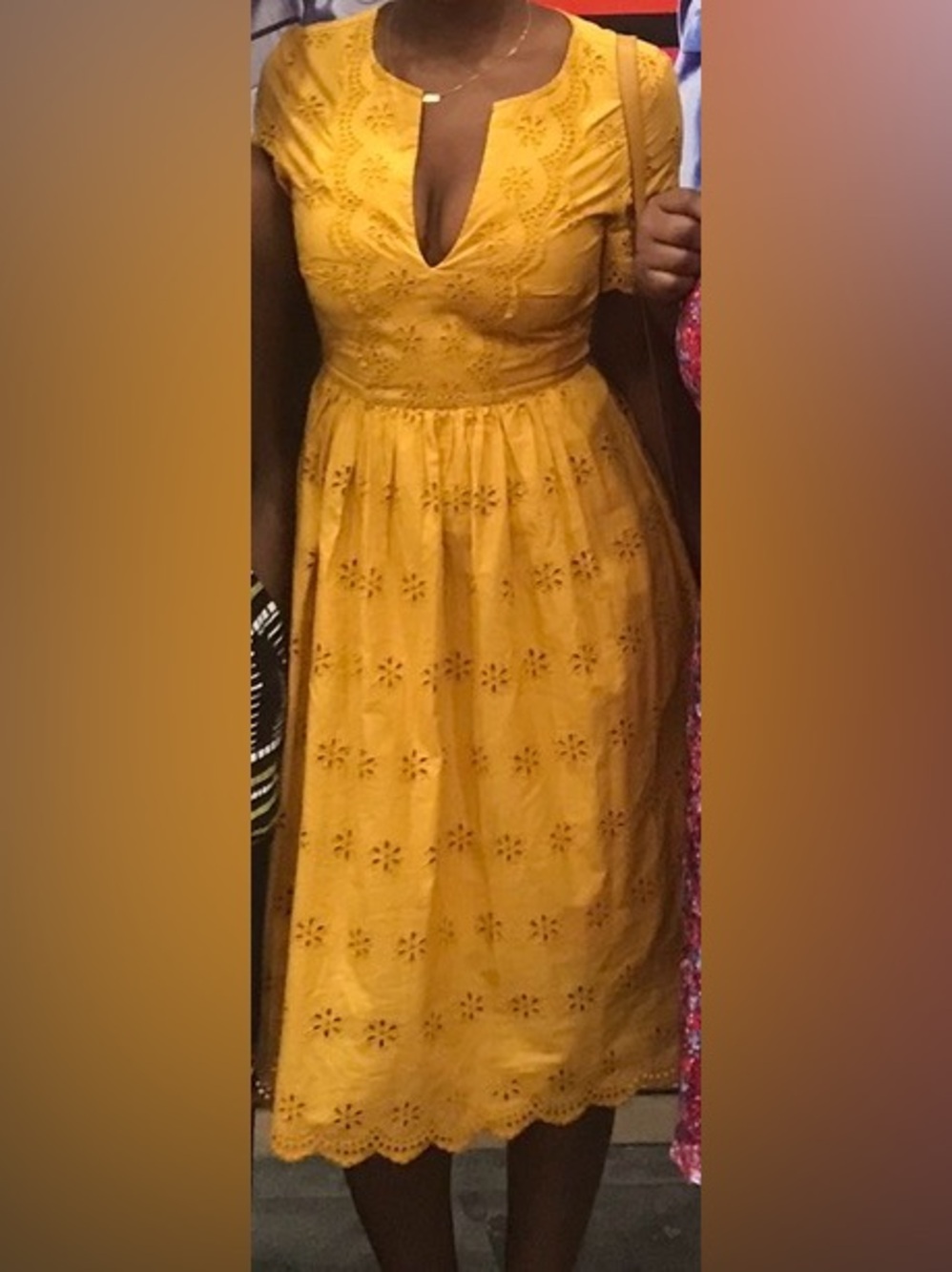 Madewell Mustard Eyelet Midi Dress with Keyhole Neckline